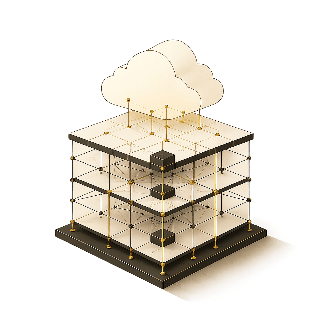 Cloud infrastructure rendered as a layered, load-bearing structure